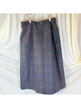 Vintage You Babes Wool Plaid A-Line Wrap Skirt Tartan Check Sz 13 27 In Length